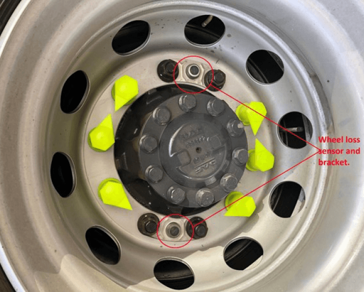 Close up of a lorry wheel