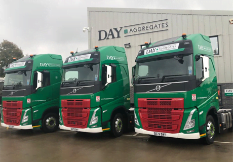 3 Green day aggregate lorry's in a line