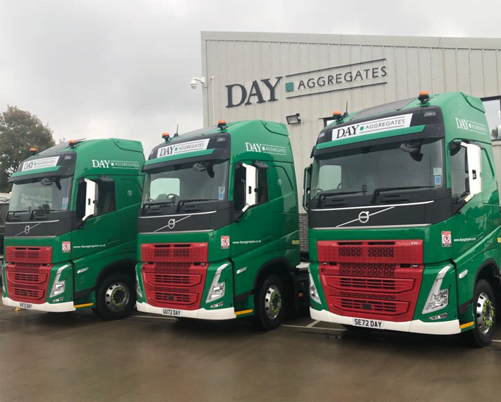 3 Green day aggregate lorry's in a line