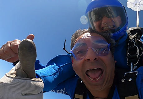 Selfie of a man skydiving