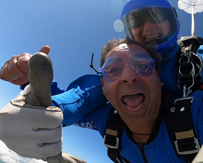 Selfie of a man skydiving